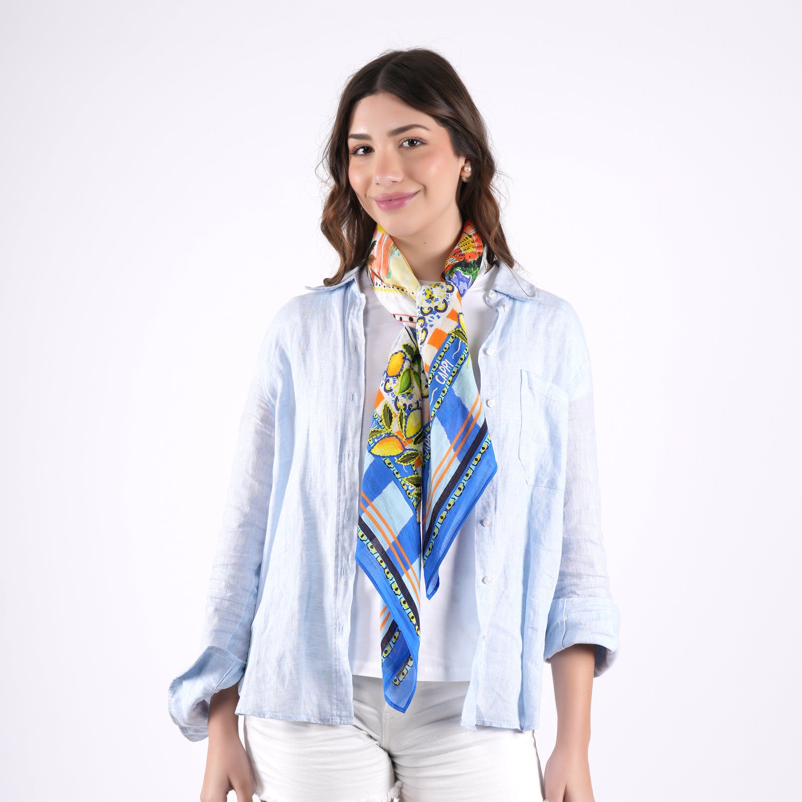 Capri Postcard Square Scarf - Blue – Vismaya