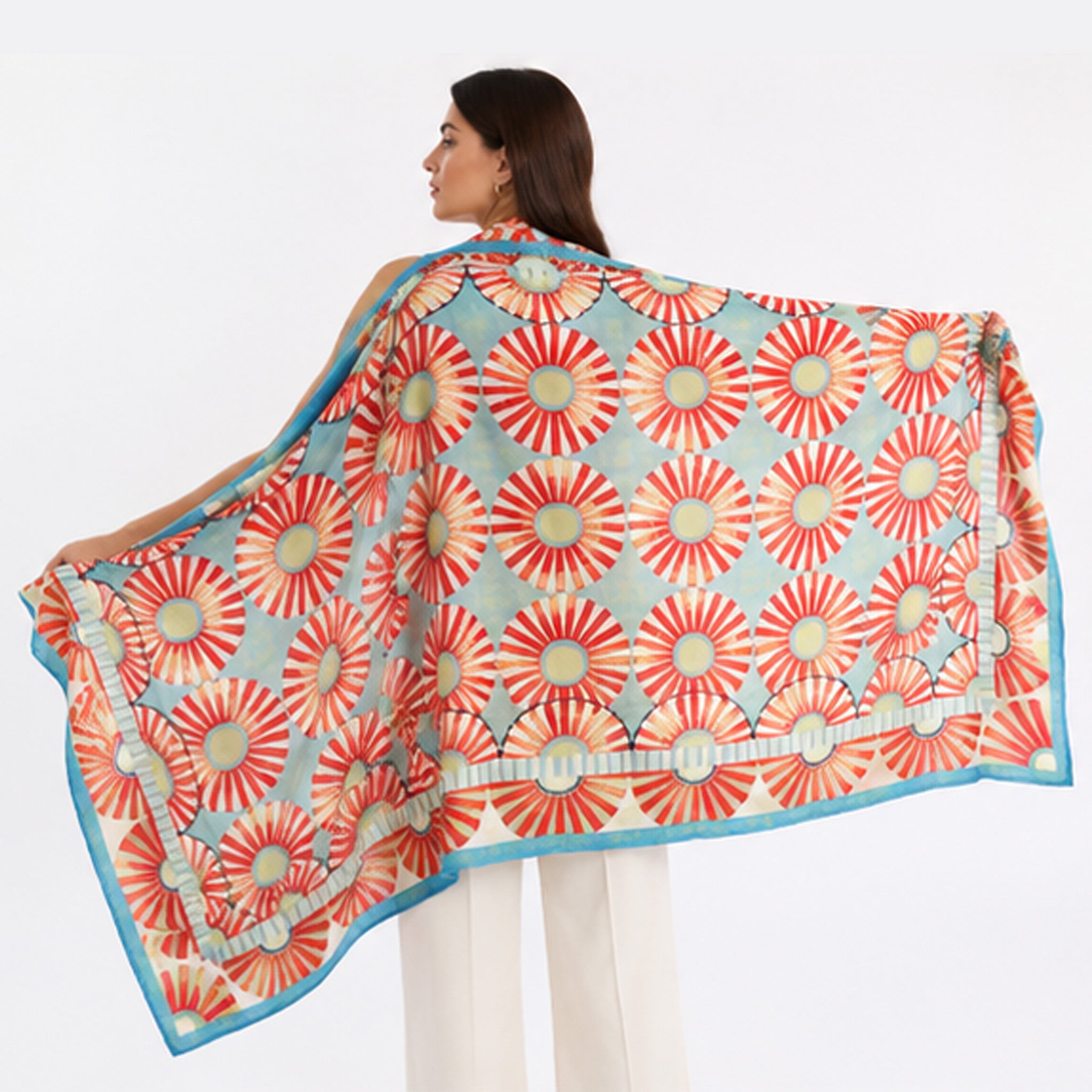 Sunburst Geometry Scarf - Blue Red