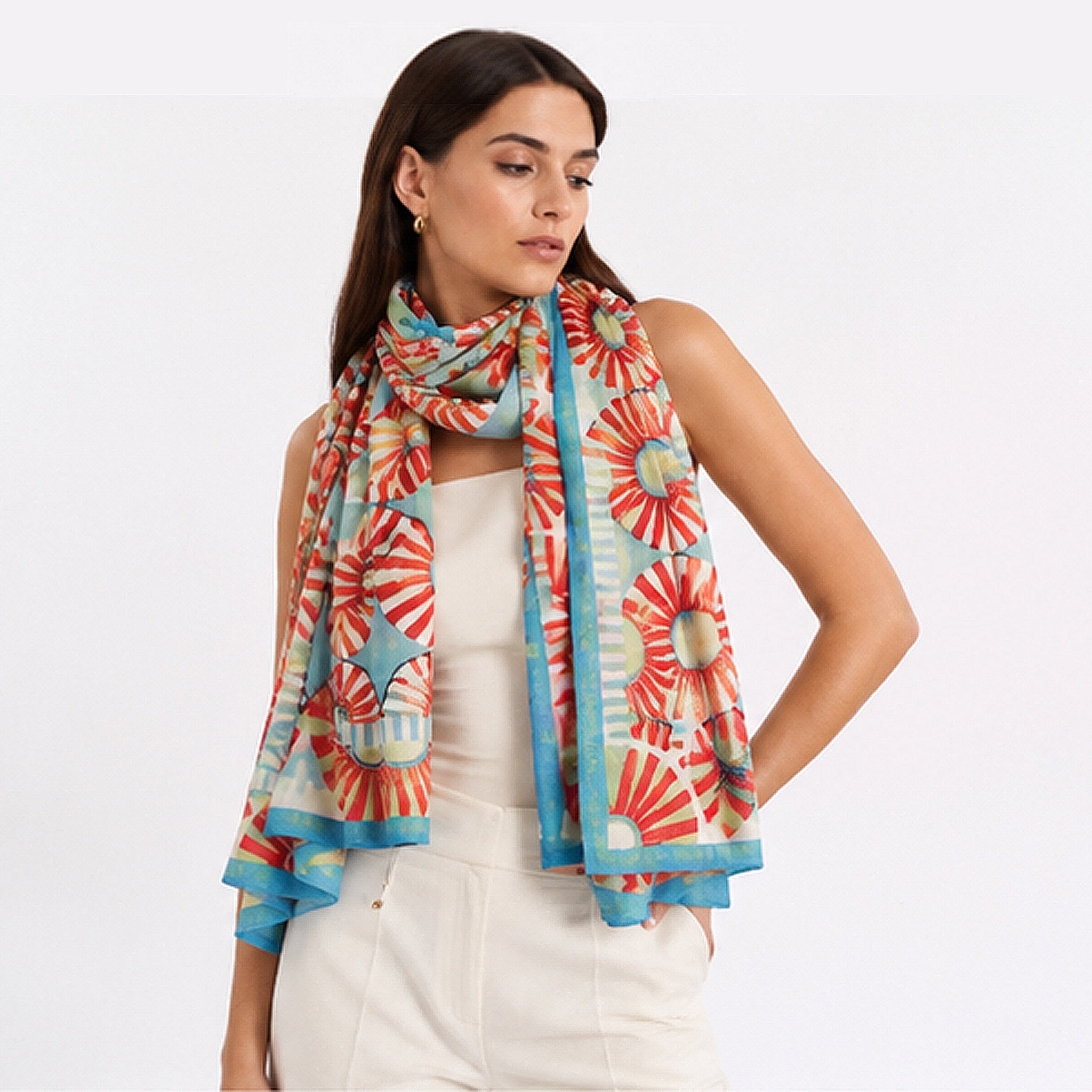 Sunburst Geometry Scarf - Blue Red