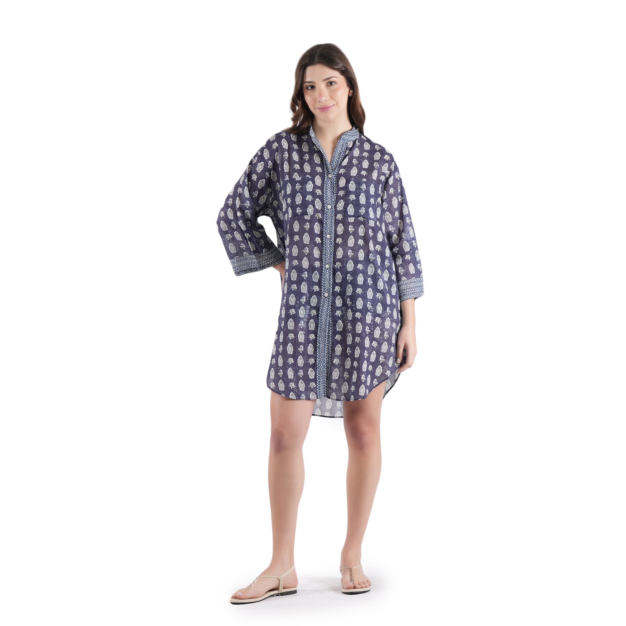 Enchanted Bloom Shirt Dress- Navy