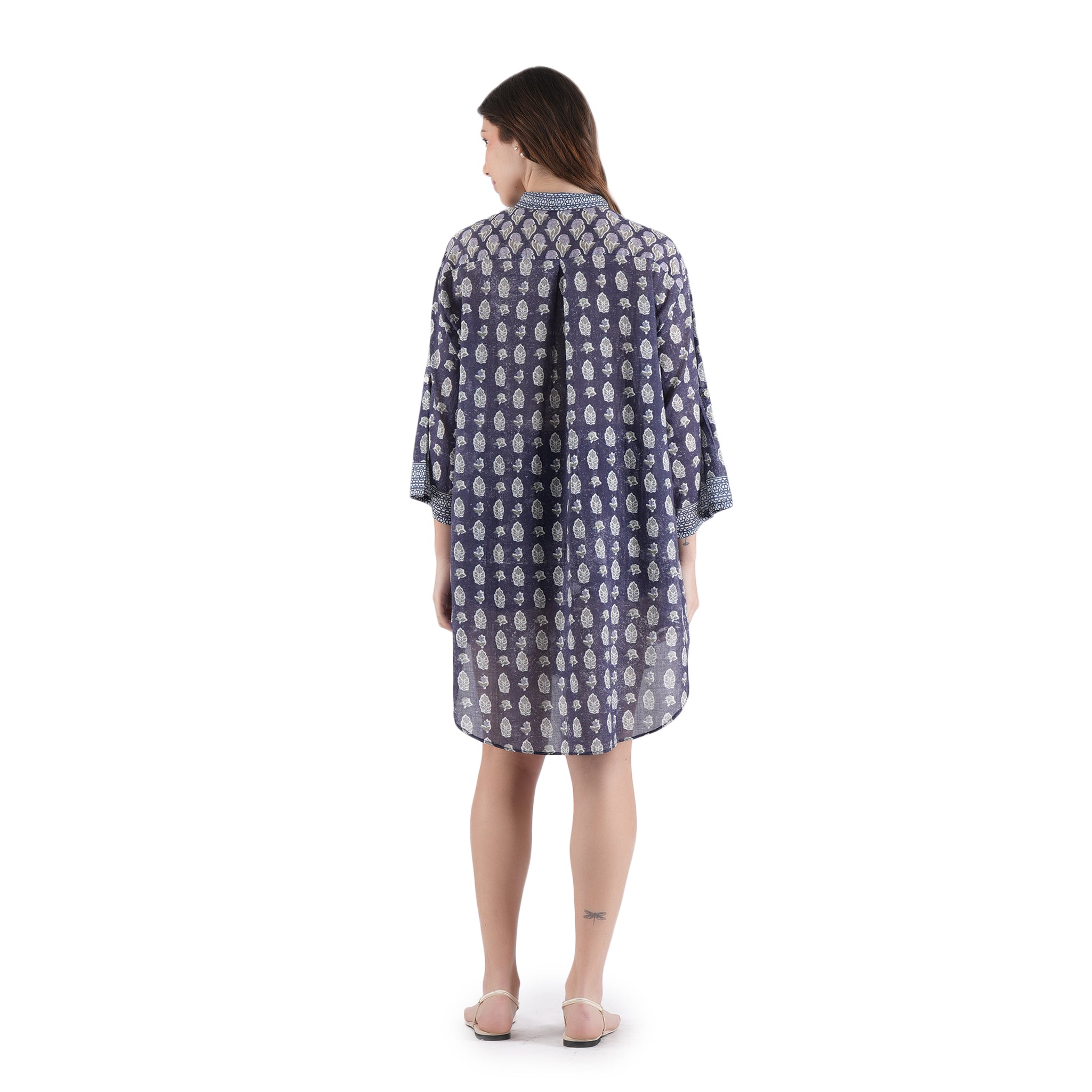 Enchanted Bloom Shirt Dress- Navy