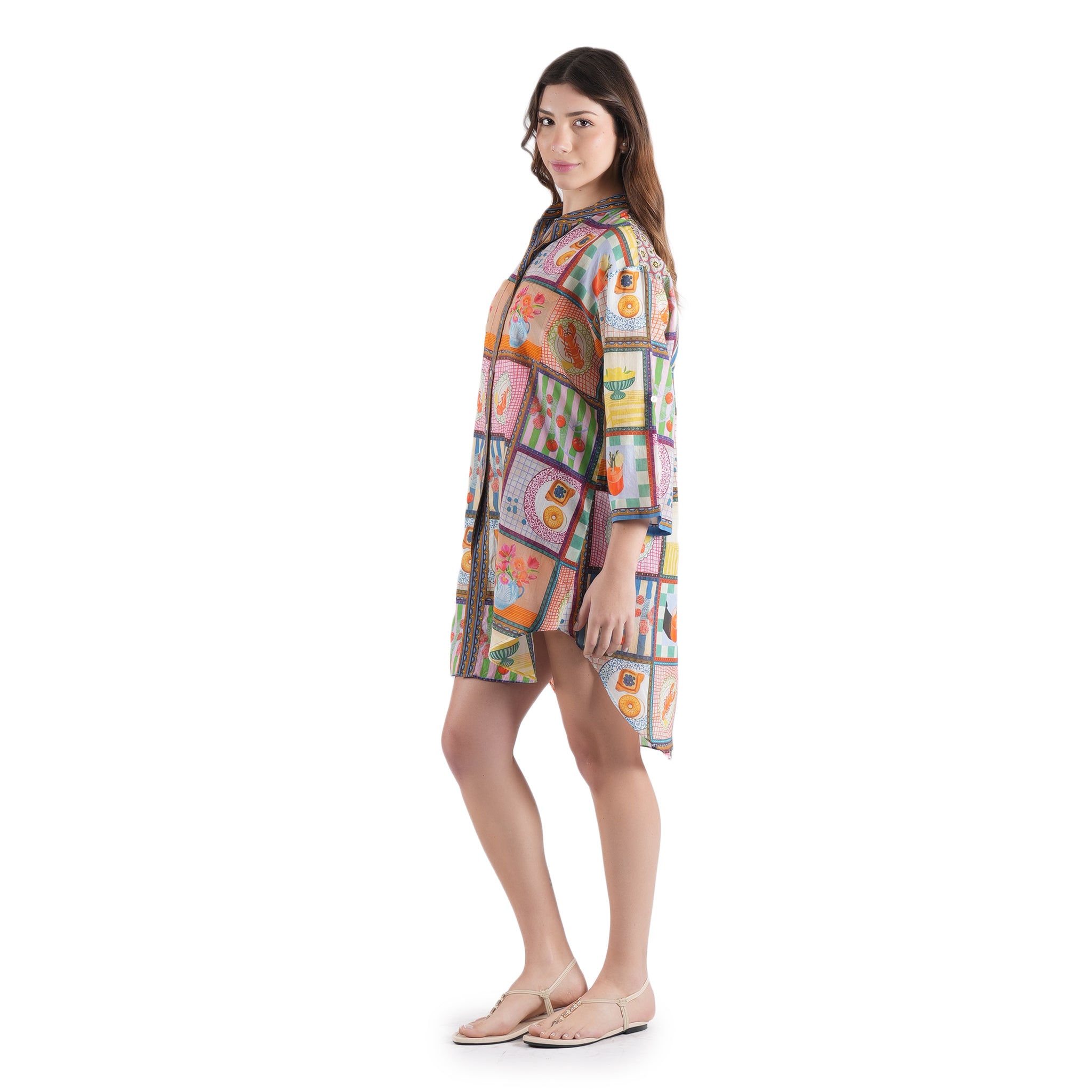 Bistro Table Shirt Dress - Blue