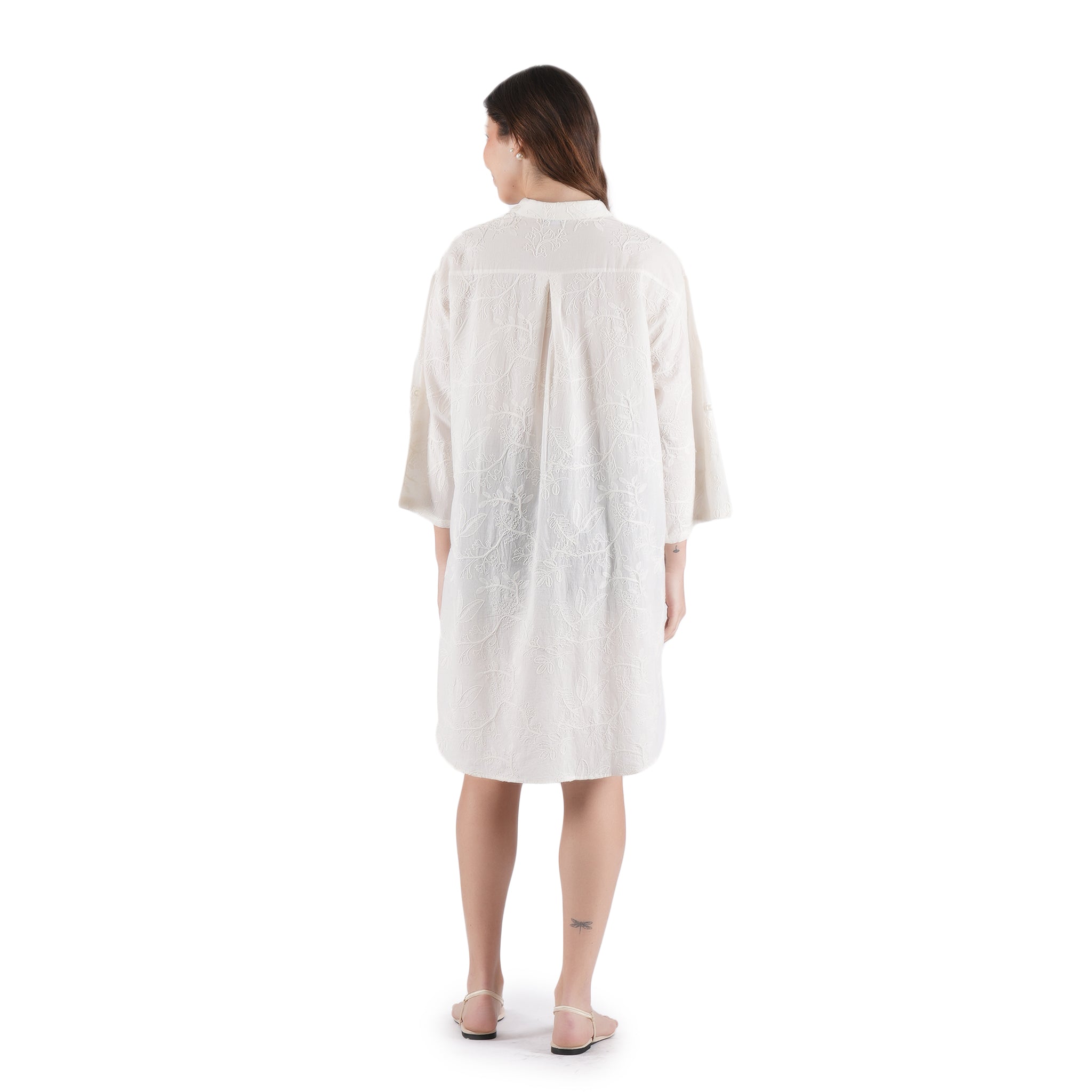 Moonflower Embroidered Shirt Dress - White