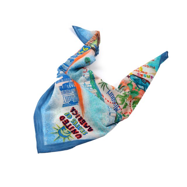 Route 66 Cotton Bandana - Ivory Blue