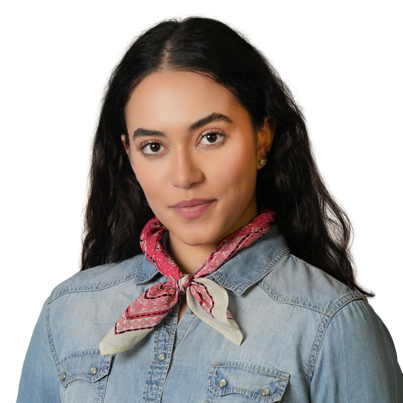 Floral Grid Cotton Bandana - Fiery Coral