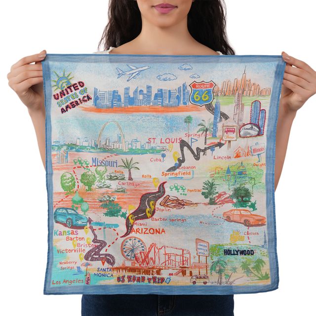 Route 66 Cotton Bandana - Ivory Blue