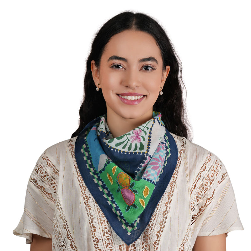 Petal Poetry Cotton Bandana - Navy