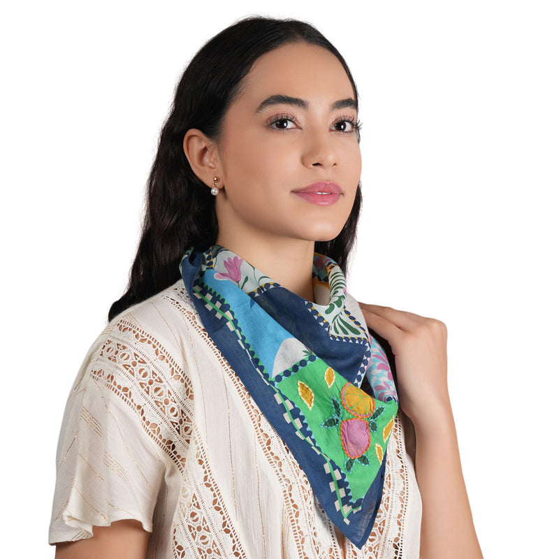 Petal Poetry Cotton Bandana - Navy