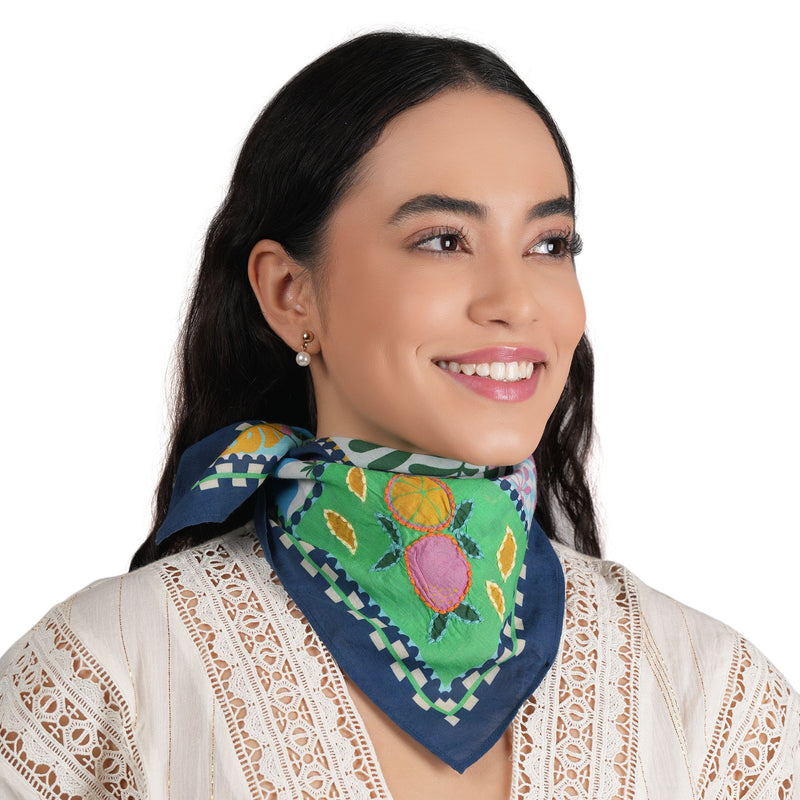 Petal Poetry Cotton Bandana - Navy