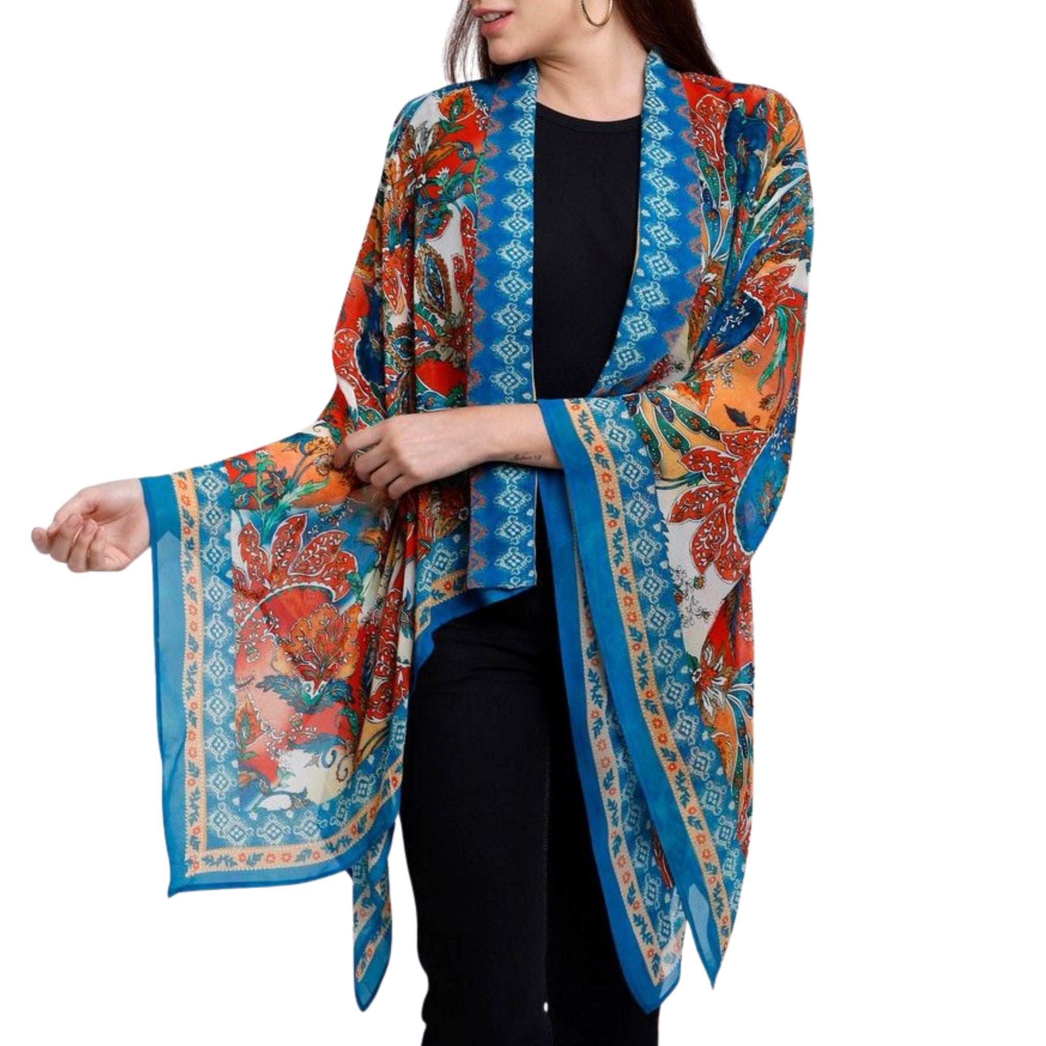 Desert Bloom Kimono Cardigan - Blue Red