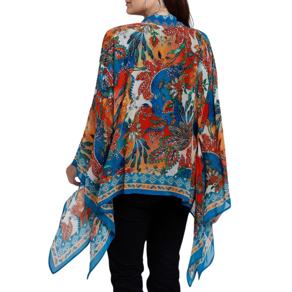 Desert Bloom Kimono Cardigan - Blue Red