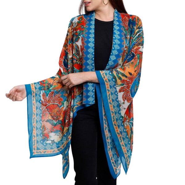 Desert Bloom Kimono Cardigan - Blue Red