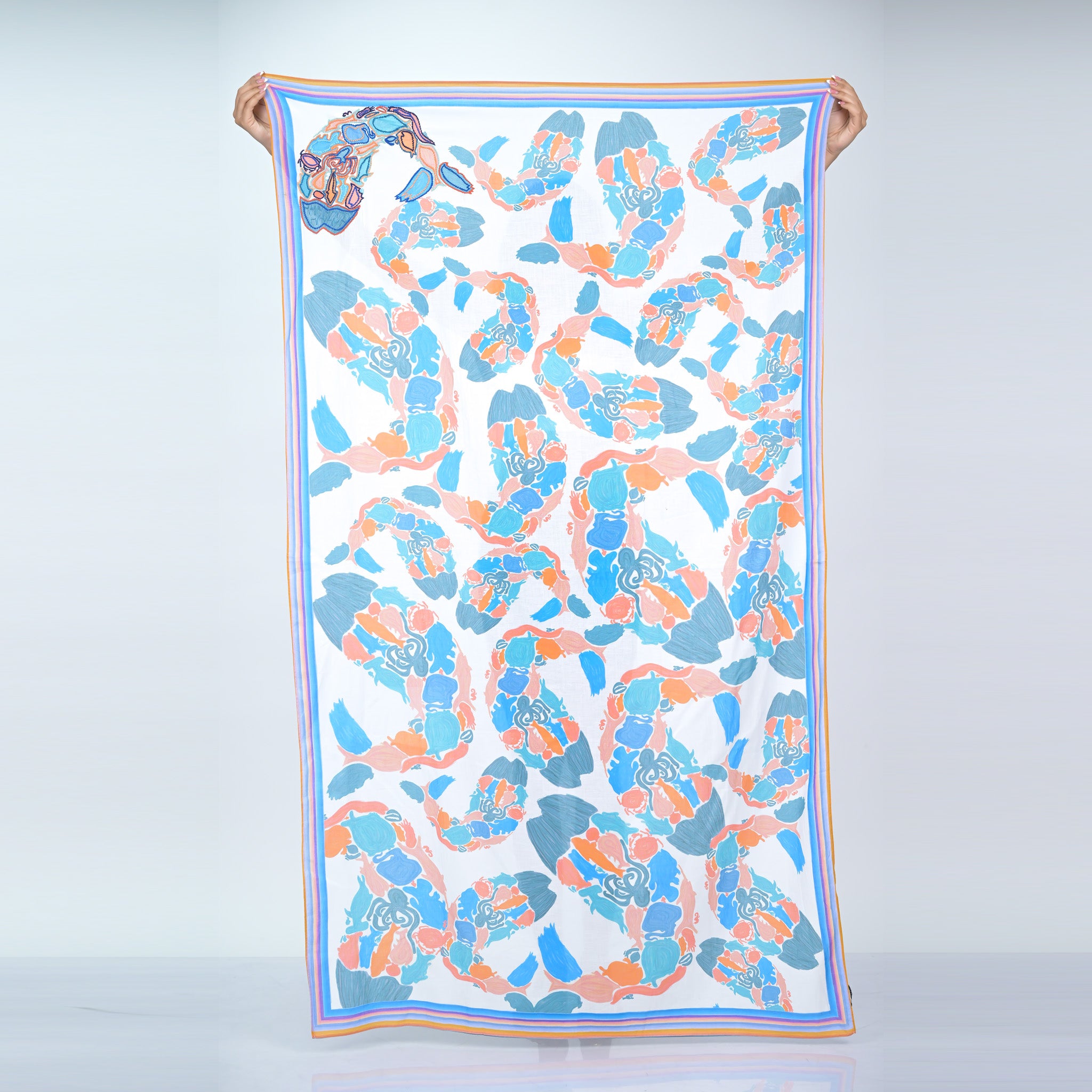 FISH PRINT SCARF - BLUE