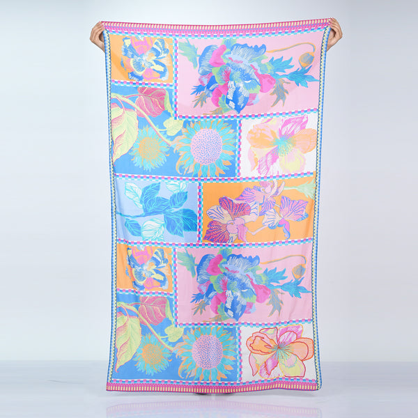 FLORAL PATCHWORK PRINT SCARF - FLAMINGO