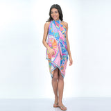 FLORAL PATCHWORK PRINT SCARF - FLAMINGO