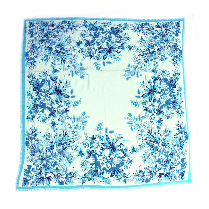 Floral Regency Square Scarf - Aqua