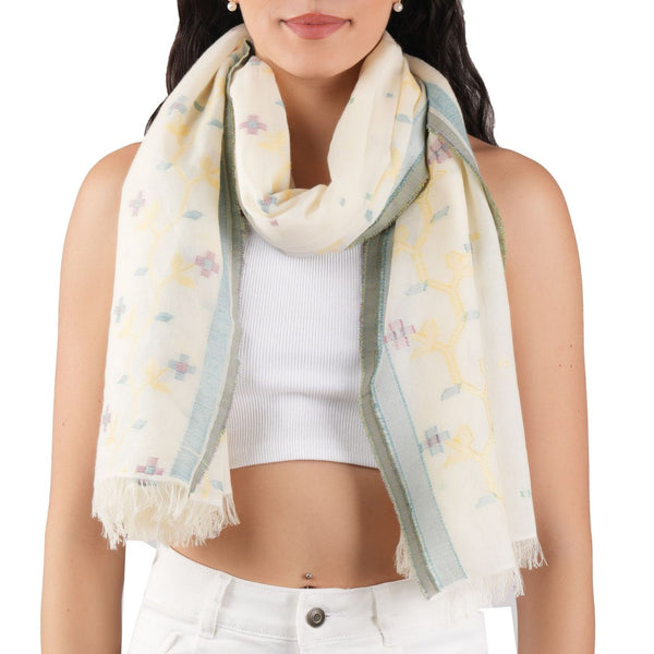 Florette Woven Cotton Scarf - Ecru