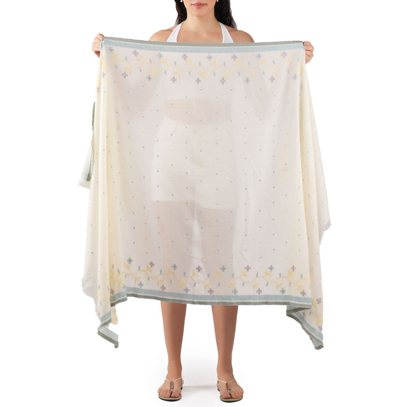 Florette Woven Cotton Scarf - Ecru