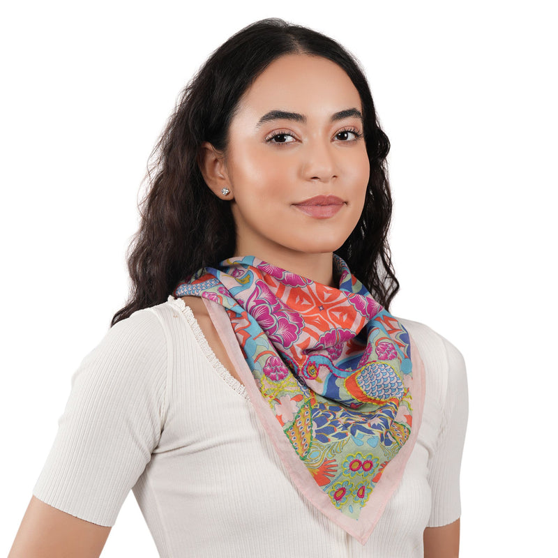 Peacock Geometric Cotton Bandana - Blush