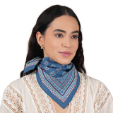Floral Grid Cotton Bandana - American Blue