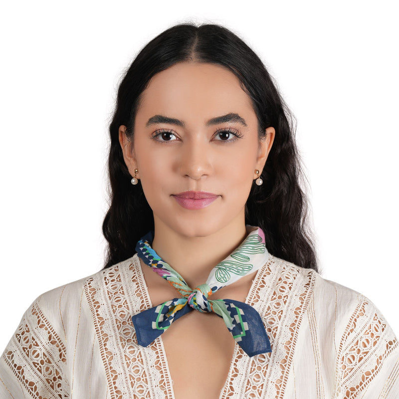 Petal Poetry Cotton Bandana - Navy
