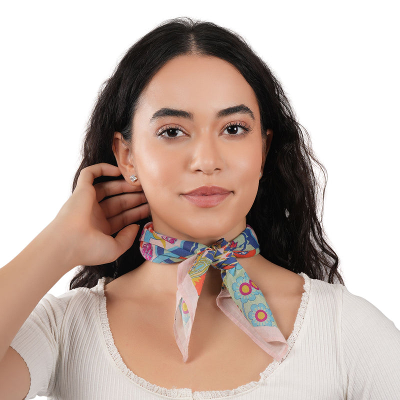 Peacock Geometric Cotton Bandana - Blush