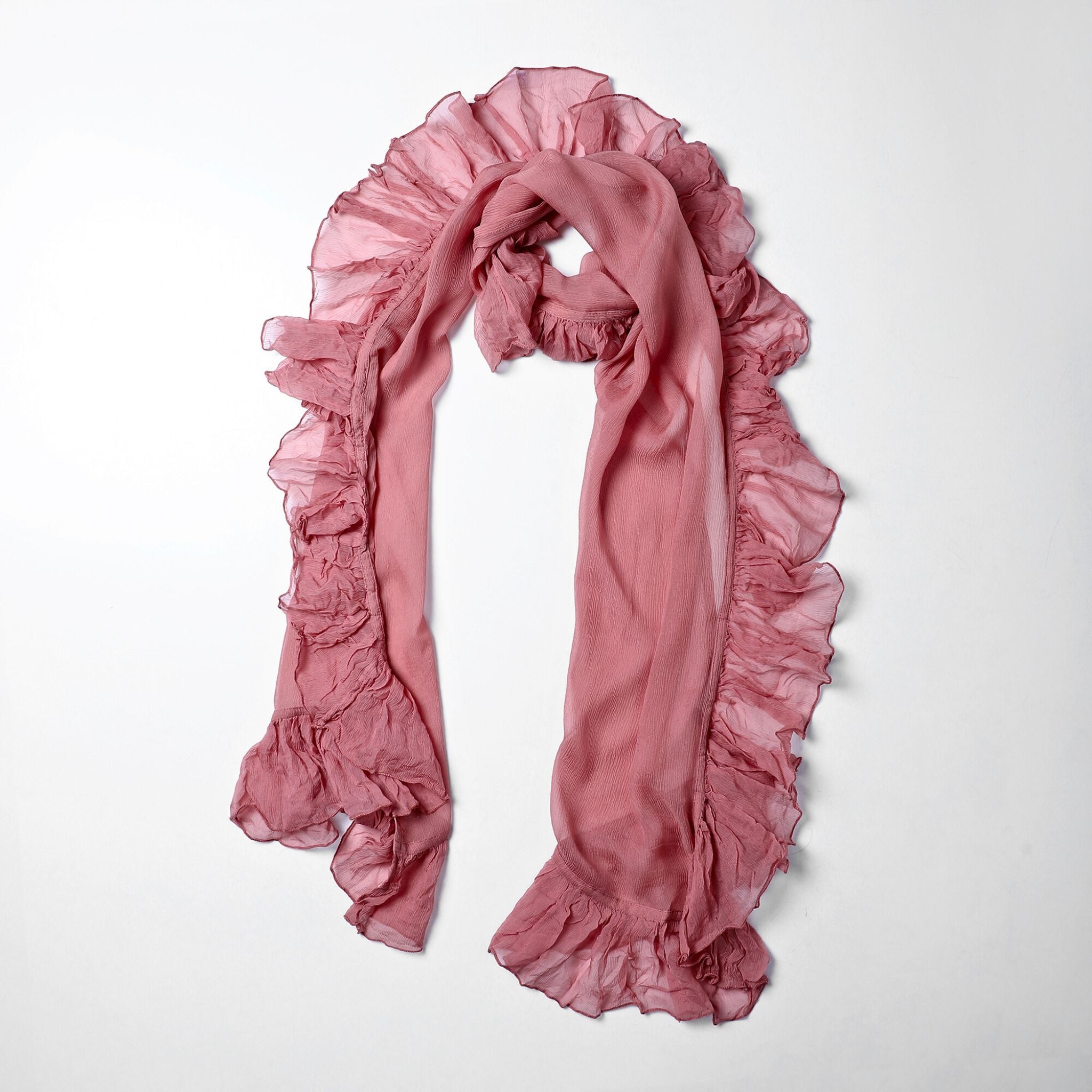 Blushed Ruffle Silk Scarf - Pink