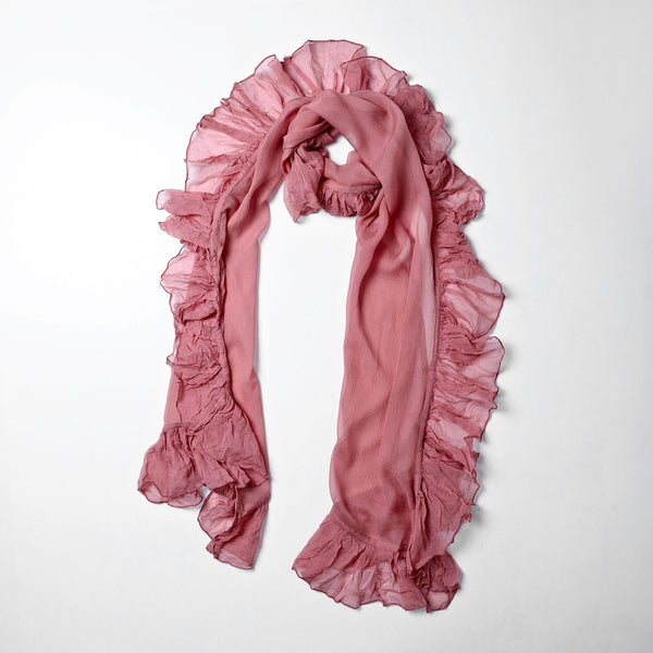 Blushed Ruffle Silk Scarf - Pink