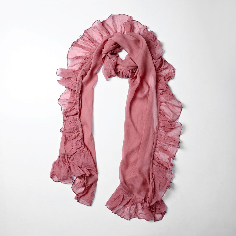 Blushed Ruffle Silk Scarf - Pink