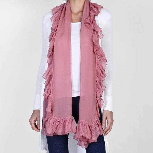Blushed Ruffle Silk Scarf - Pink