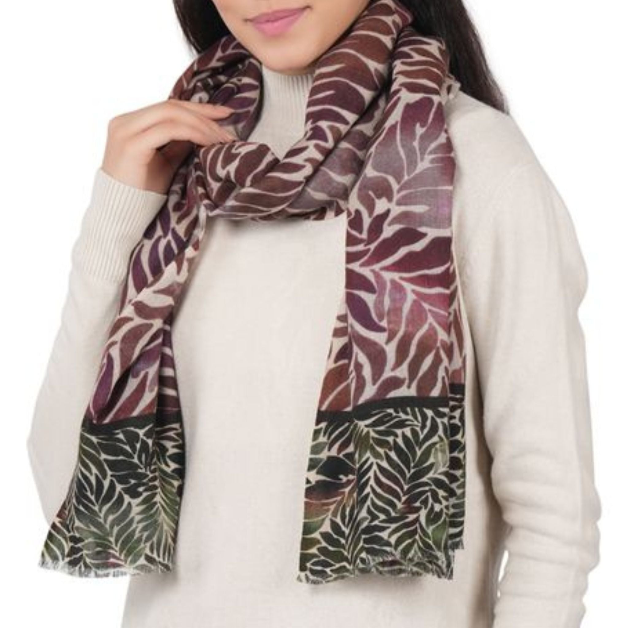 Fern Wool Twill Scarf - Wine Magenta