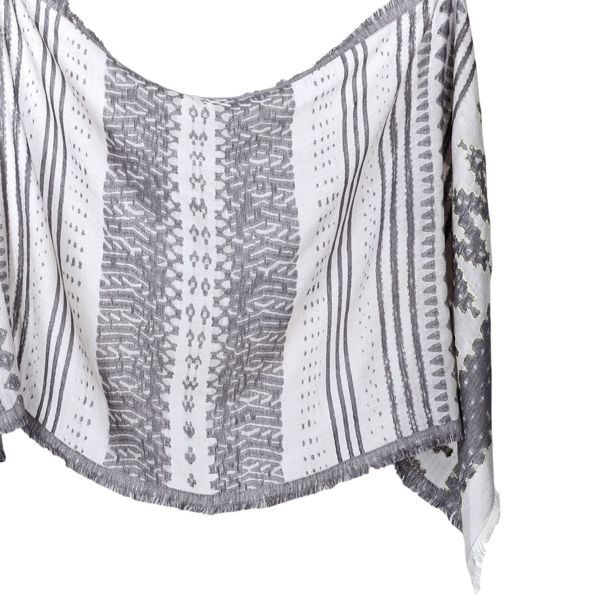 Monochrome Tribal Weave Scarf - Natural