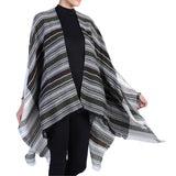 Cozy Striped Fringe Poncho - Olive Ivory