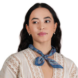 Floral Grid Cotton Bandana - American Blue