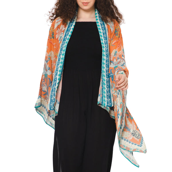 Wildflower Sheer Kimono Cardigan - Tangerine