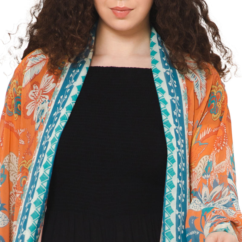 Wildflower Sheer Kimono Cardigan - Tangerine