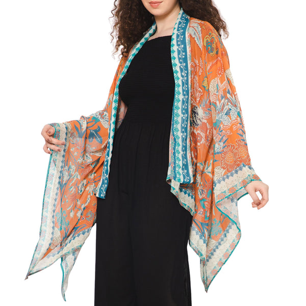 Wildflower Sheer Kimono Cardigan - Tangerine