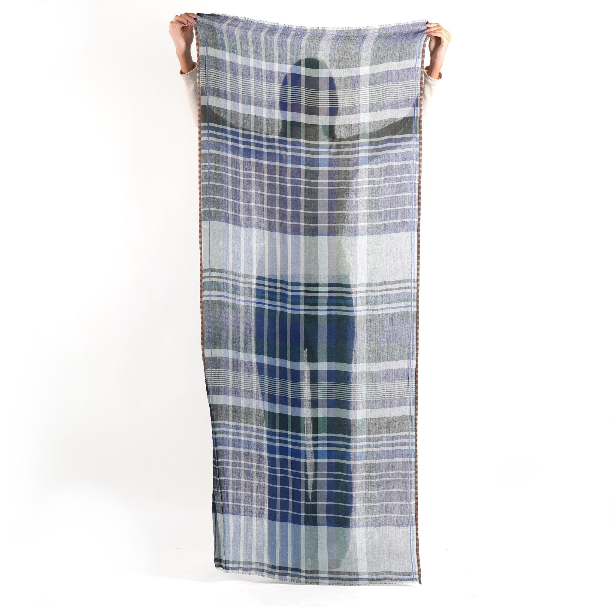 Plaid Wool Scarf - Indigo - view 8
