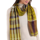 Plaid Wool Scarf - Lime - view 3