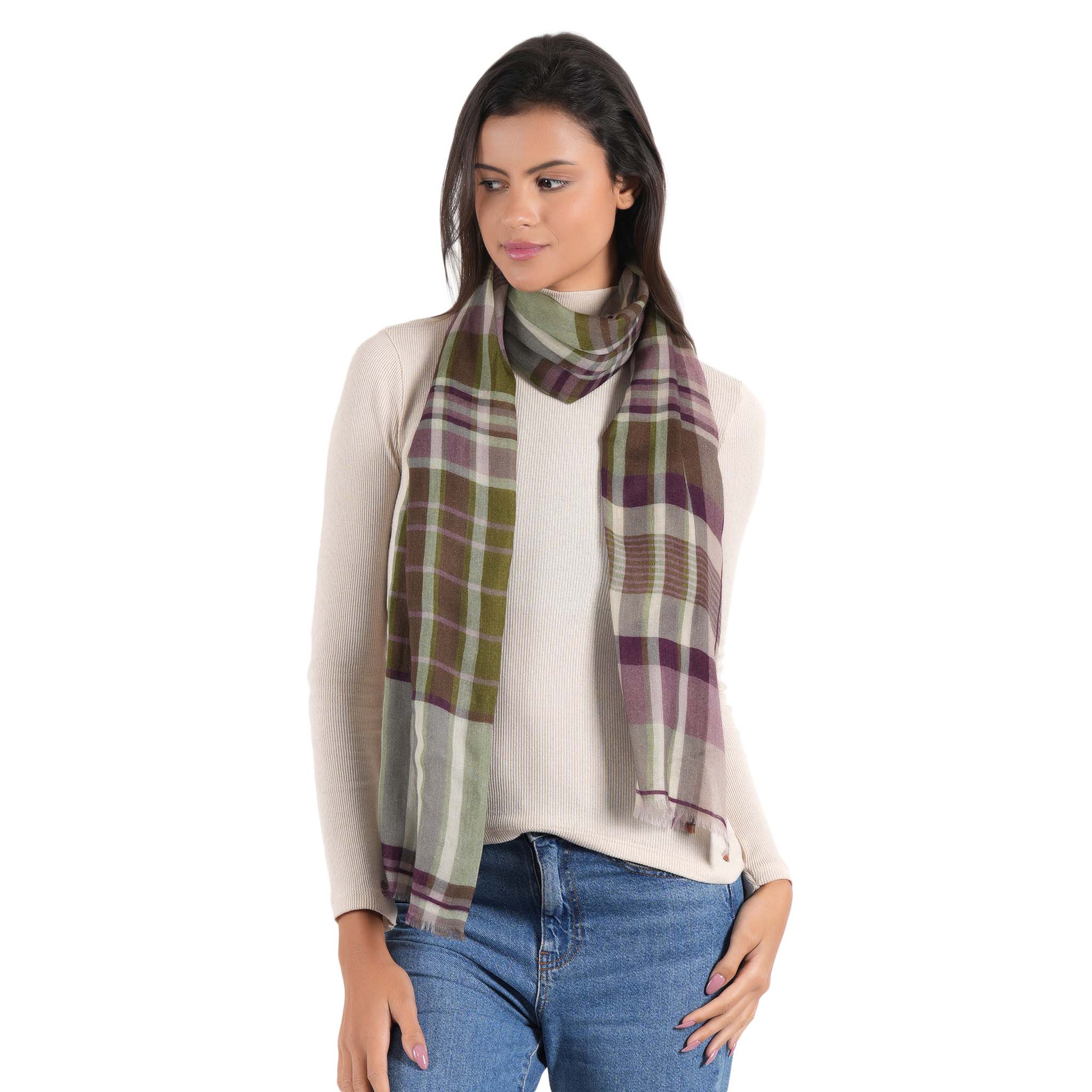 Plaid Wool Scarf - Sage Green - view 7