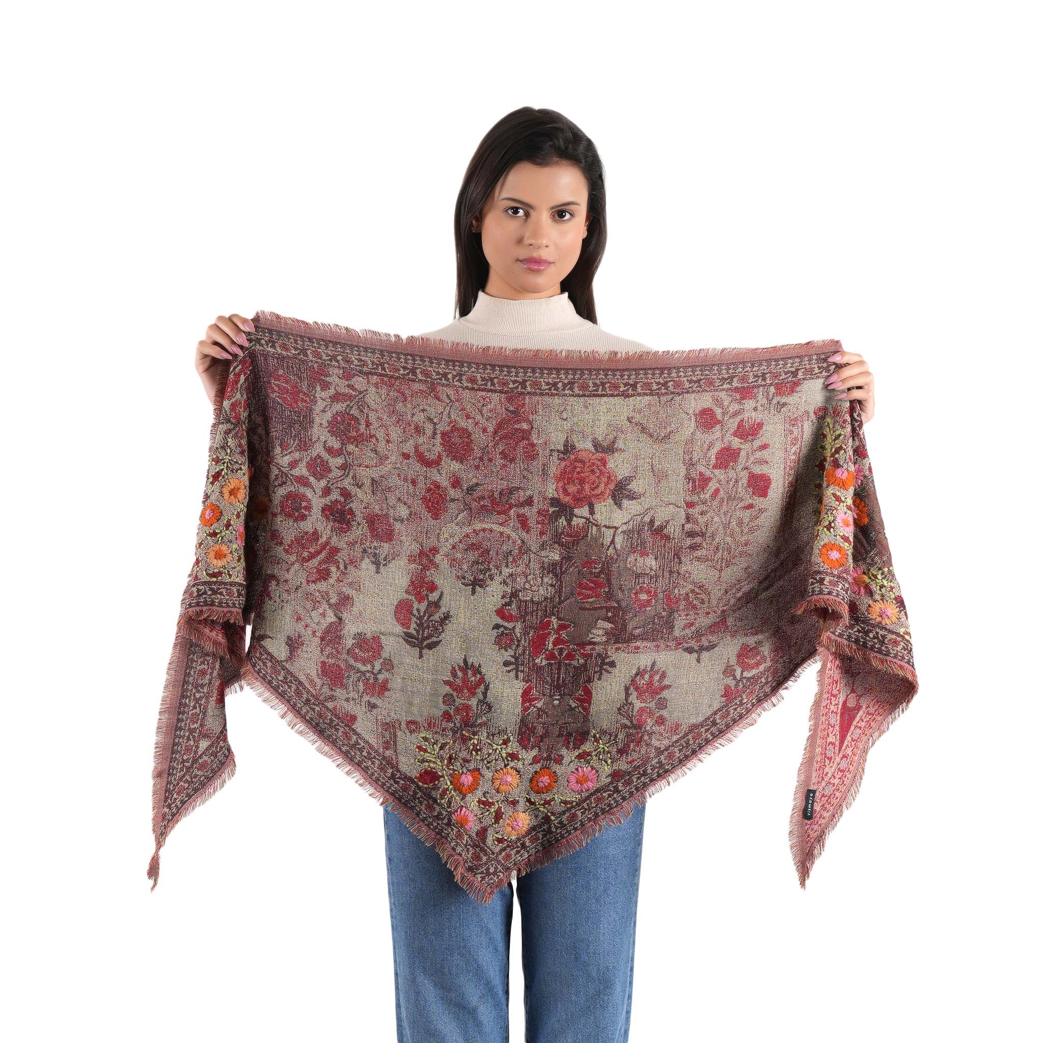 Autumn Bloom Jacquard Scarf - Rust Red - view 9