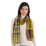 Plaid Wool Scarf - Lime - view 2