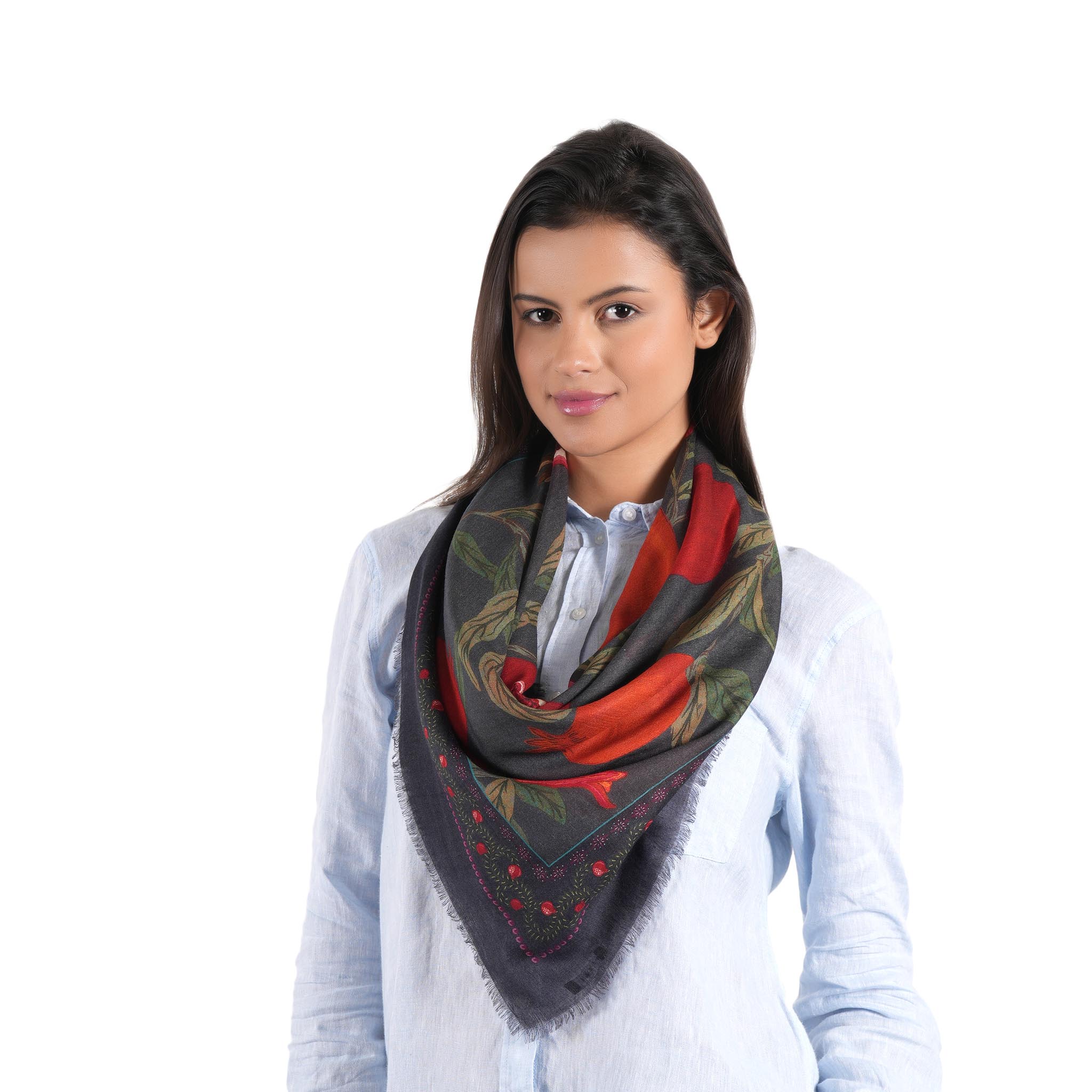 Pomegranate Garden Square Scarf - Midnight Black - view 9