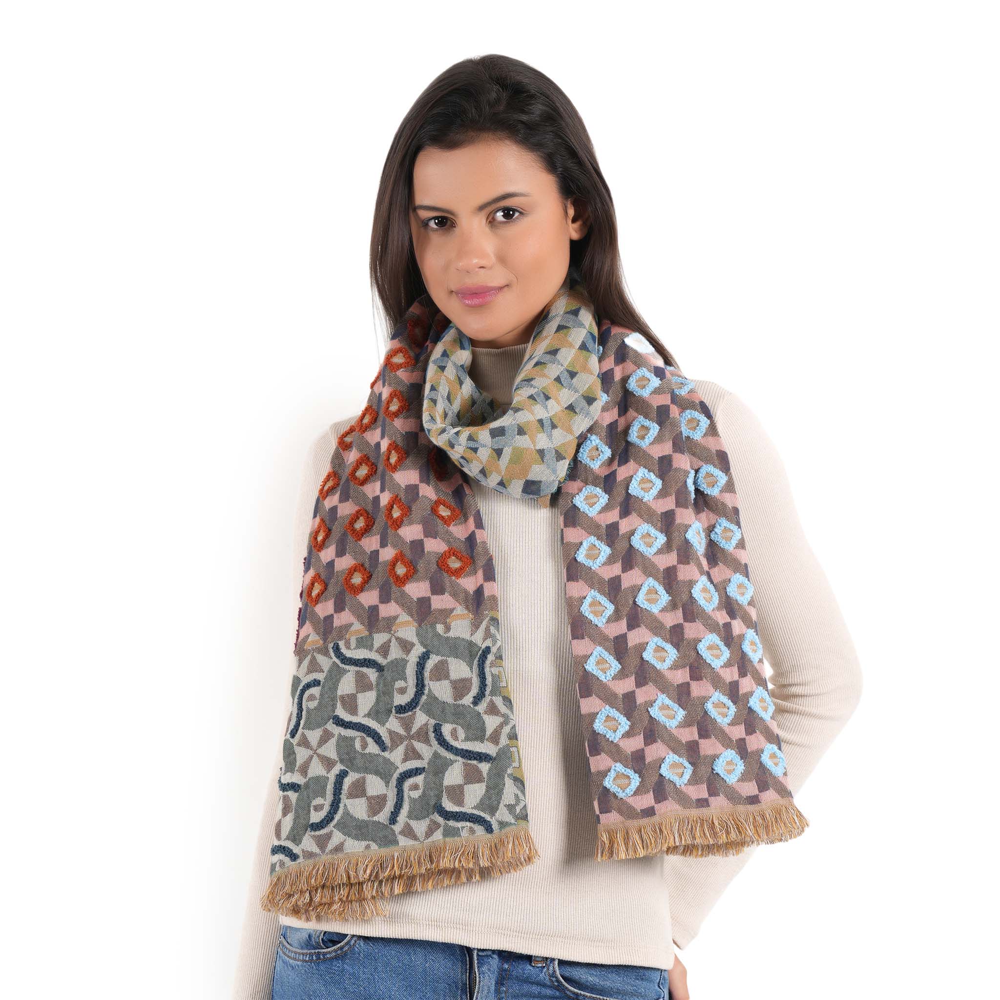 Geometric Jacquard Scarf - Dusty Blush - view 9