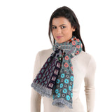 Geometric Jacquard Scarf - Teal Blue - view 4