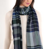 Plaid Wool Scarf - Indigo - view 3