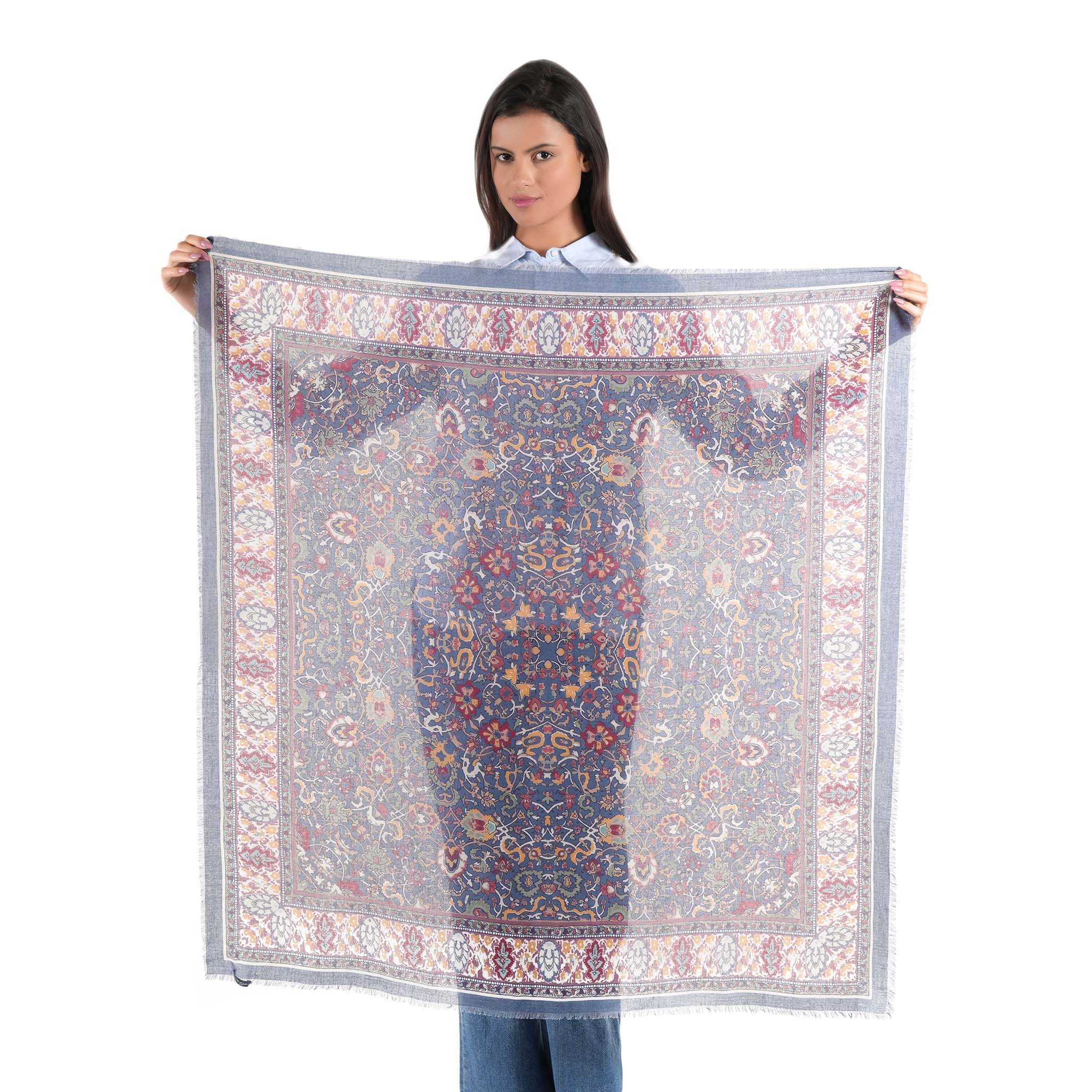 Tapestry Medallion Square Scarf - Navy Blue - view 9
