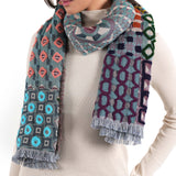 Geometric Jacquard Scarf - Teal Blue - view 3