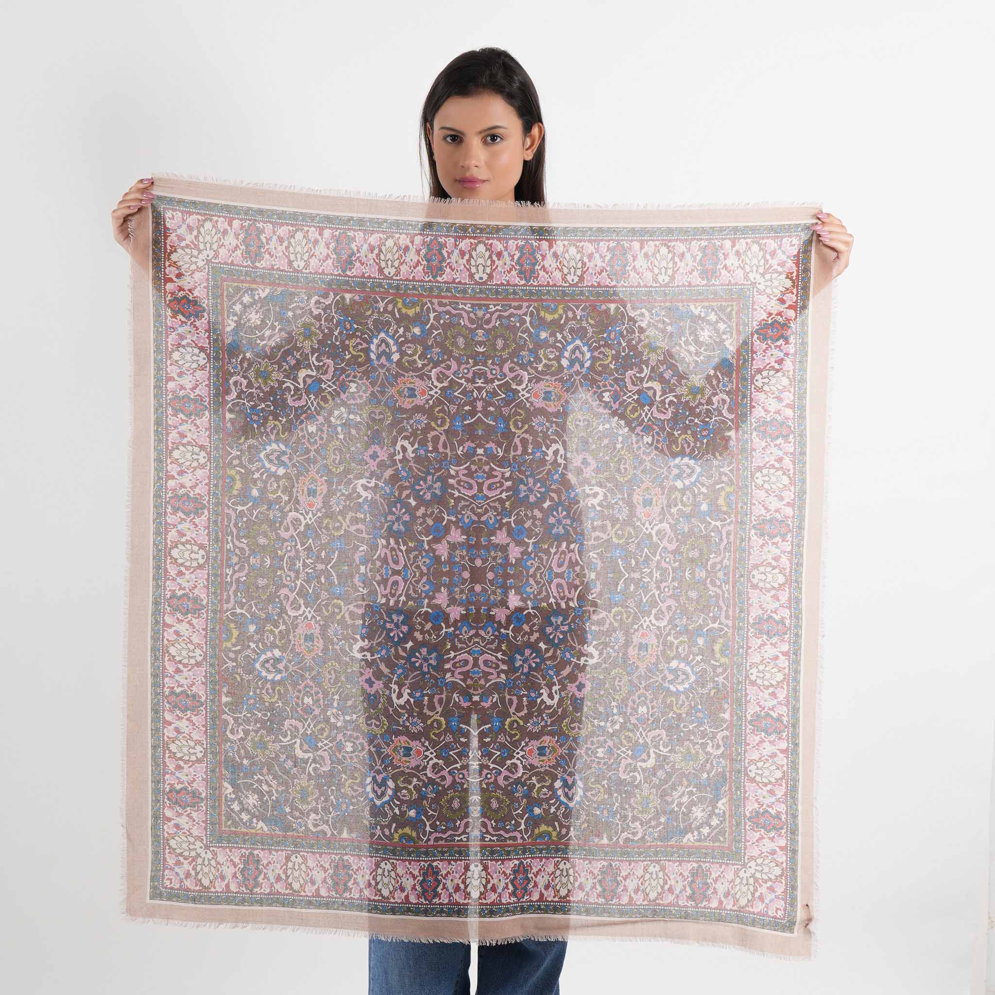Tapestry Medallion Square Scarf - Dark Brown - view 9