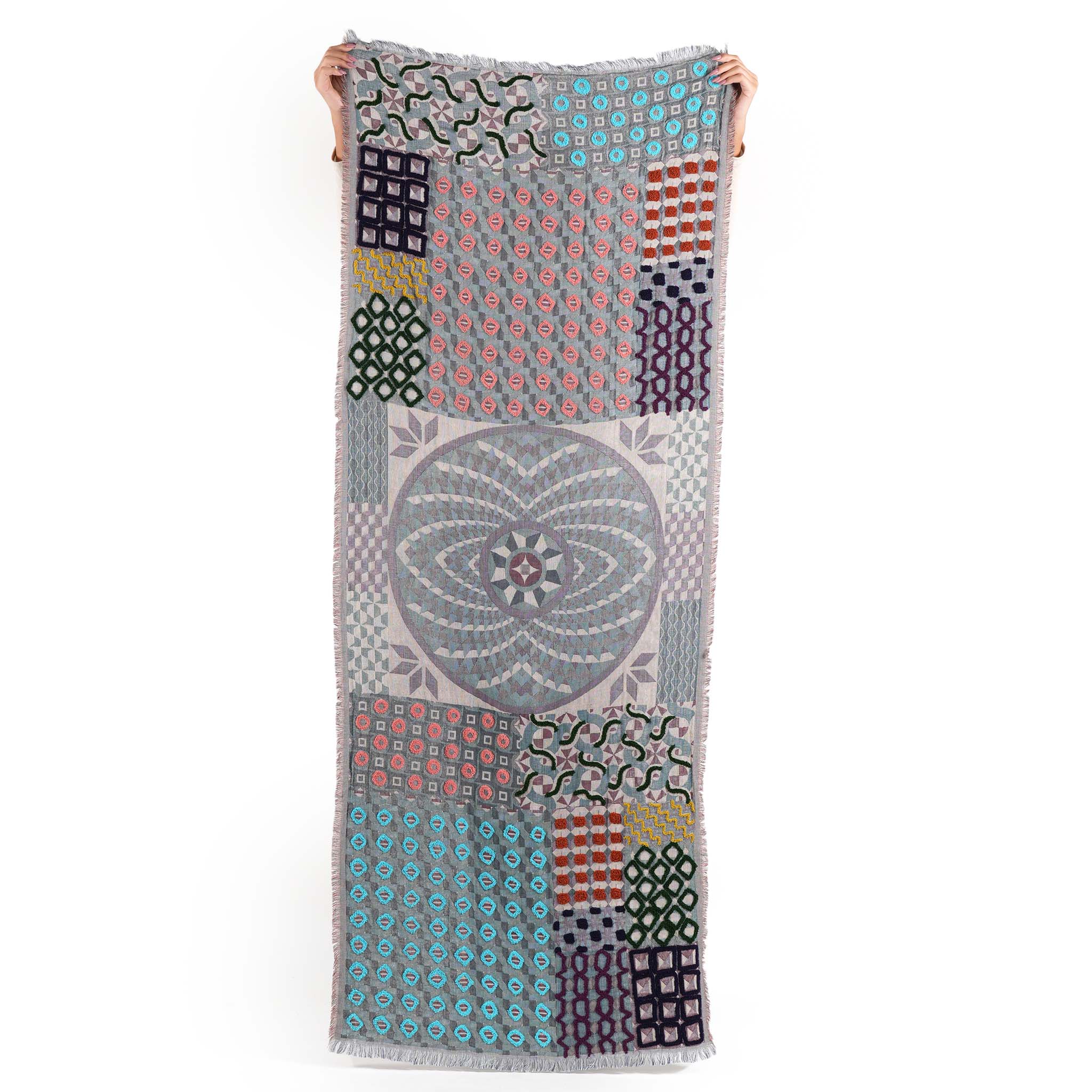 Geometric Jacquard Scarf - Teal Blue - view 9
